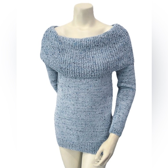 LC Lauren Conrad Chenille Off Shoulder Sweater Blue Marl Size M NWT $50 - Picture 2 of 9